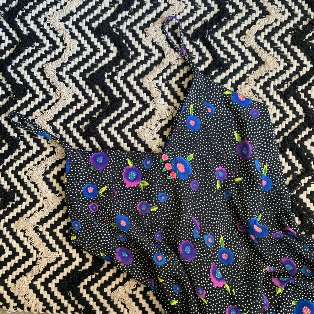 Vintage 200s Y2K Silky Floral Polka Dot Romper